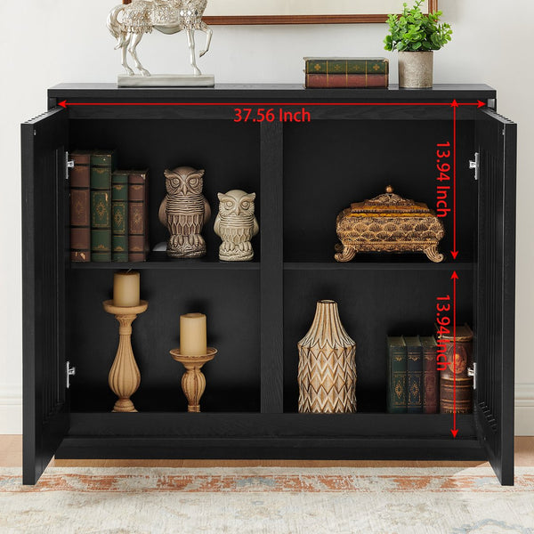 English Elm Mid Fluted Hollowed Sideboard Cabinet with Outlet Holes, Mid Century Storage Buffet for Entryway, Dining Black W1801P288511