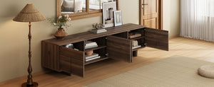 English Elm 78 Inch Low Profile Media Console with Pine Legs Soft Close Doors for Living Room N710P429519Q