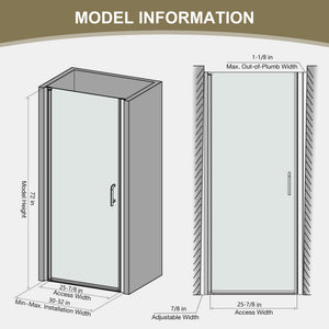English Elm 30 in Semi-frameless Pivot Shower Door Tempered Glass Matte Black Steel Hardware W637P163758