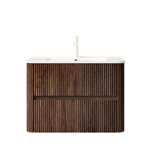 English Elm Noor Oak Veneer Floating Bathroom Vanity with Grooved Plywood Cabinet and Ceramic Basin W2615P386399