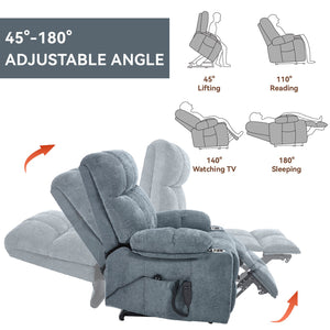 English Elm Dual Motor Power Lift Recliner with Massage Heat and Leatherair Upholstery for Living Room Grey-Blue W3224P294319