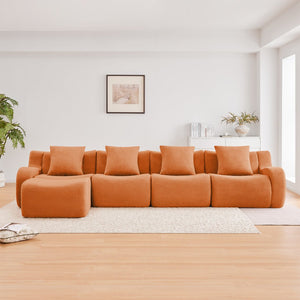 English Elm L-Shaped 4-Seat Modular Sofa In Soft Teddy Fabric – No Assembly, Ergonomic Design & Anti-Slip Base W714S01454