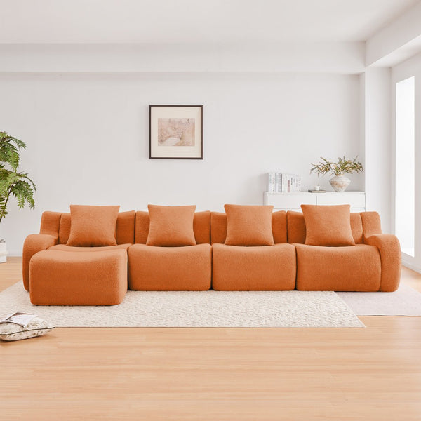 English Elm L-Shaped 4-Seat Modular Sofa In Soft Teddy Fabric – No Assembly, Ergonomic Design & Anti-Slip Base W714S01454