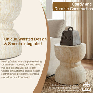 English Elm U_style Hourglass Mgo Concrete Outdoor Accent Table Sculptural Stone Texture Patio Decor Beige,Yellow N711P422067M