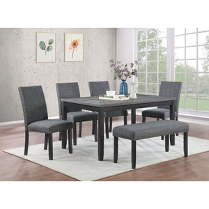 English Elm Van Slyke Grey six-piece dining set with nailhead-trim chairs, bench & black frame for modern style B062P358491