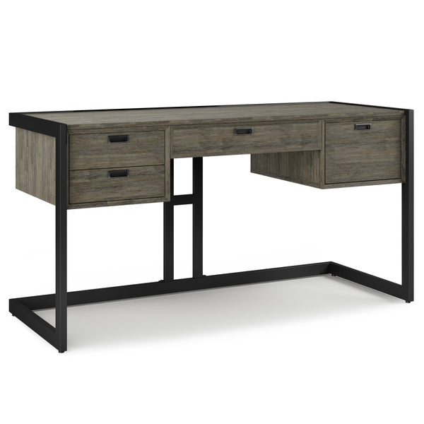 English Elm Hampden Solid Acacia Wood Desk in Weathered Grey with Keyboard Tray, 3 Drawers & Matte Black Frame B136P158676