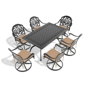 English Elm 7-Piece All-Weather Cast Aluminum Dining Set With 6 Swivel Chairs & Rectangular Table For Outdoor Fun P3 W1710S00286-GIGA