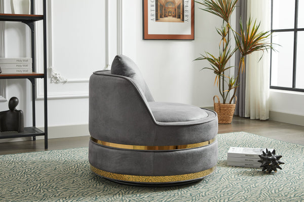 English Elm Swivel Velvet Barrel Chair with Stainless Steel Base, Padded 360° Rotating Accent Seat for Home Grey W2915P218185