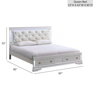 English Elm Verona Modern Pearl White Queen Bed With Tufted Headboard And Built-In Storage Drawers, Led Lights B078S00642-GIGA