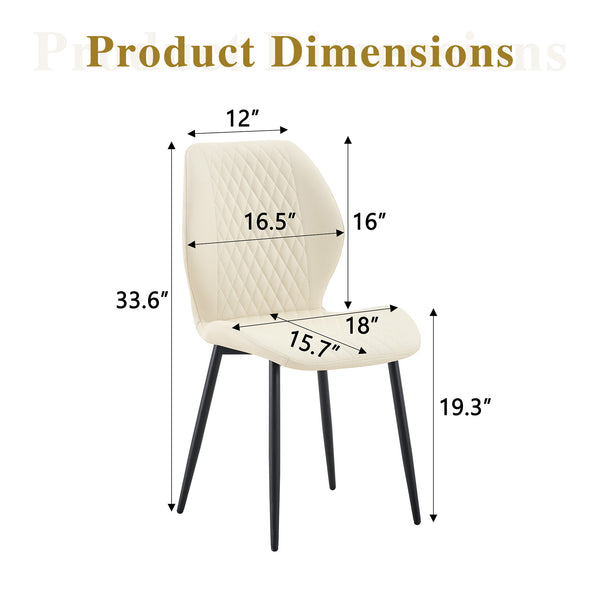 English Elm 4-piece Diamond Quilted Upholstered Dining Chair Set with Sleek Black Metal Legs White+Black W1151P458006