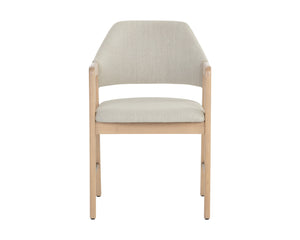 Sunpan Milton Dining Armchair - Chic Mid-Century Modern Design with Solid Rubberwood Frame & Brass Stretchers Light Wash / Mina Ivory
