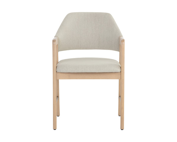 Sunpan Milton Dining Armchair - Chic Mid-Century Modern Design with Solid Rubberwood Frame & Brass Stretchers Light Wash / Mina Ivory