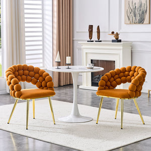 English Elm Set of 2 Sculptural Bubble Backrest Velvet Dining Chairs with Matte Black Legs Gold,Orange W3875P370930