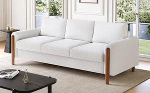 English Elm Christopher Knight Home® - 83.86" 3-Seater Sofa in Teddy Velvet with Curved Armrests & Solid Wood Legs, Plush Durable Comfort Cream White N765P331021W