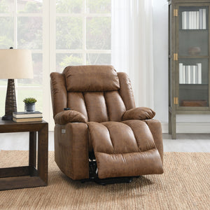 English Elm Pacay Faux Leather Aire Power Recliner with Lift, Heat & Massage, Pocket Coil Seat, Cup Holders Brown 35.1 L x 30.8 W x 30.4 H B2726P245483