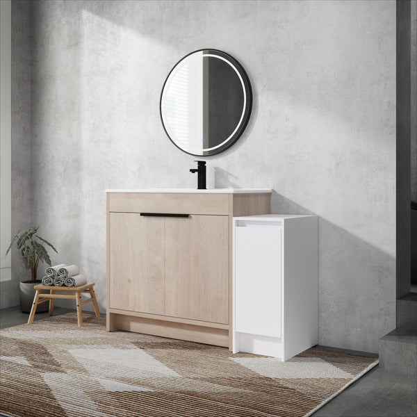 English Elm 48 Inch Freestanding Bathroom Vanity With Ceramic Sink, Soft-Close Doors & Ample Storage Solutions W999S00306