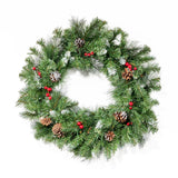 Christopher Knight Home® - Noble House - - 2-Packed 24'' Glitter Bristle Mixed Wreath With With 9 Red Berry And 9 Pine Cones And 50 Warm White Led Lights With Timer-Battery Operated-Outdoor, 150 Tips