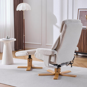English Elm Black Pu Leather Swivel Accent Chair with Ottoman Heated Massage Wood Base Lounge W3248P464442