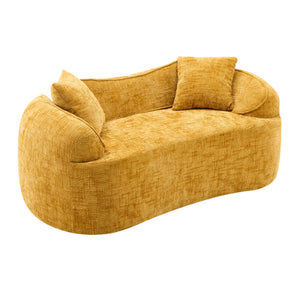 English Elm Yellow Curved Two-Person Compressed Sofa with Chenille Fabric, Spring Support, 2 Pillows, No-Assembly W3612P350748