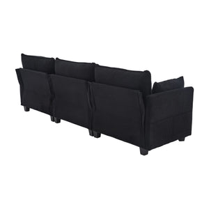 English Elm United We Win Modular Corduroy Sectional with Ottoman Low Profile Living Room Couch Black W1568S00260