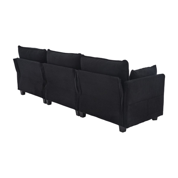 English Elm United We Win Modular Corduroy Sectional with Ottoman Low Profile Living Room Couch Black W1568S00260
