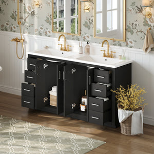 English Elm 60'' Bathroom Vanity Set With Ceramic Sink - Solid Wood Frame, Soft-Close Drawers & Ample Storage N710SS00001B