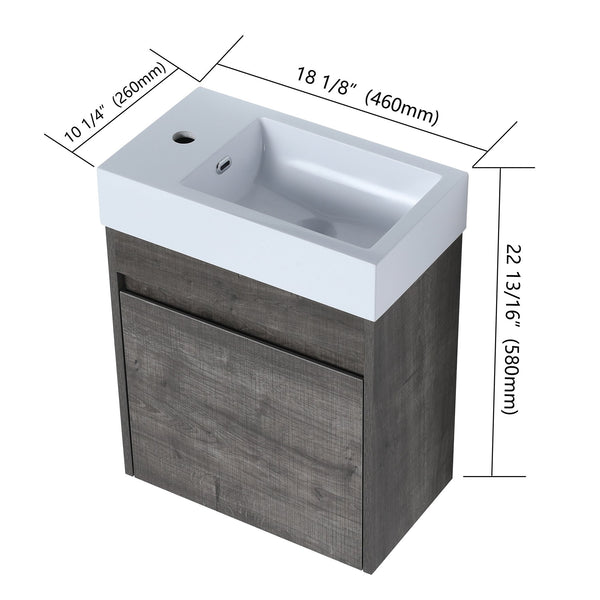 English Elm 18'' Floating Wall Vanity with Resin Sink, Open Shelf Storage, Eco-Friendly Plywood, Soft-Close Door Plaid Grey Oak W99936248