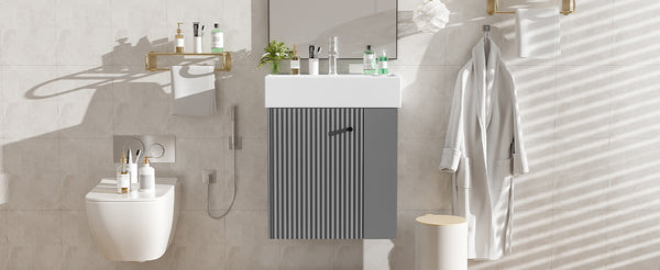 English Elm 21.6" Modern Floating Bathroom Vanity With Ceramic Sink - Stylish Space-Saving Design & Storage N729P170388E