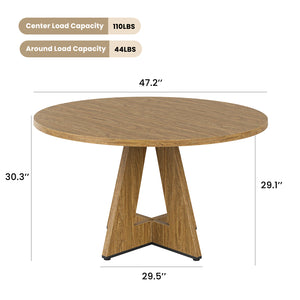English Elm 47" Round Wood Dining Table Seats Six with Industrial Metal Base for Modern Homes Walnut T3623P433915