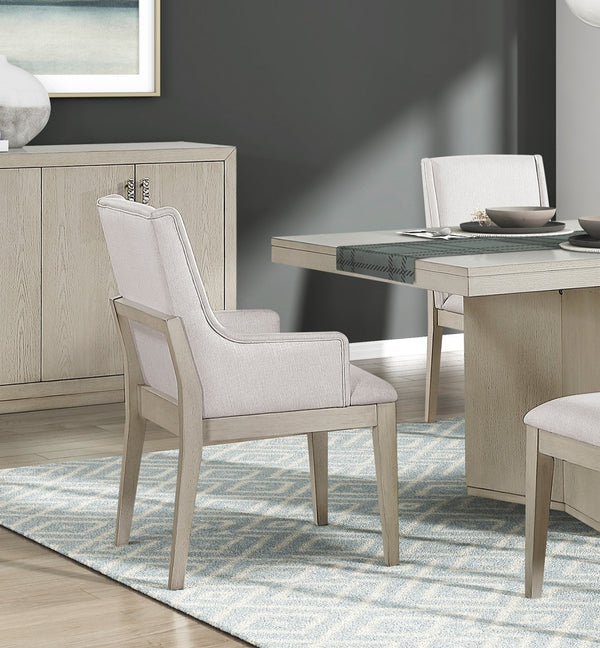 English Elm Beautiful Ivory Fabric Dining Armchairs Set of 2 with Antique White Wood Frame B011P446680