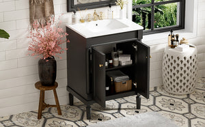 English Elm 24'' Modern Bathroom Vanity with Ceramic Basin, Solid Wood Frame, Soft-Close Doors, Ample Storage Black N710P190503B