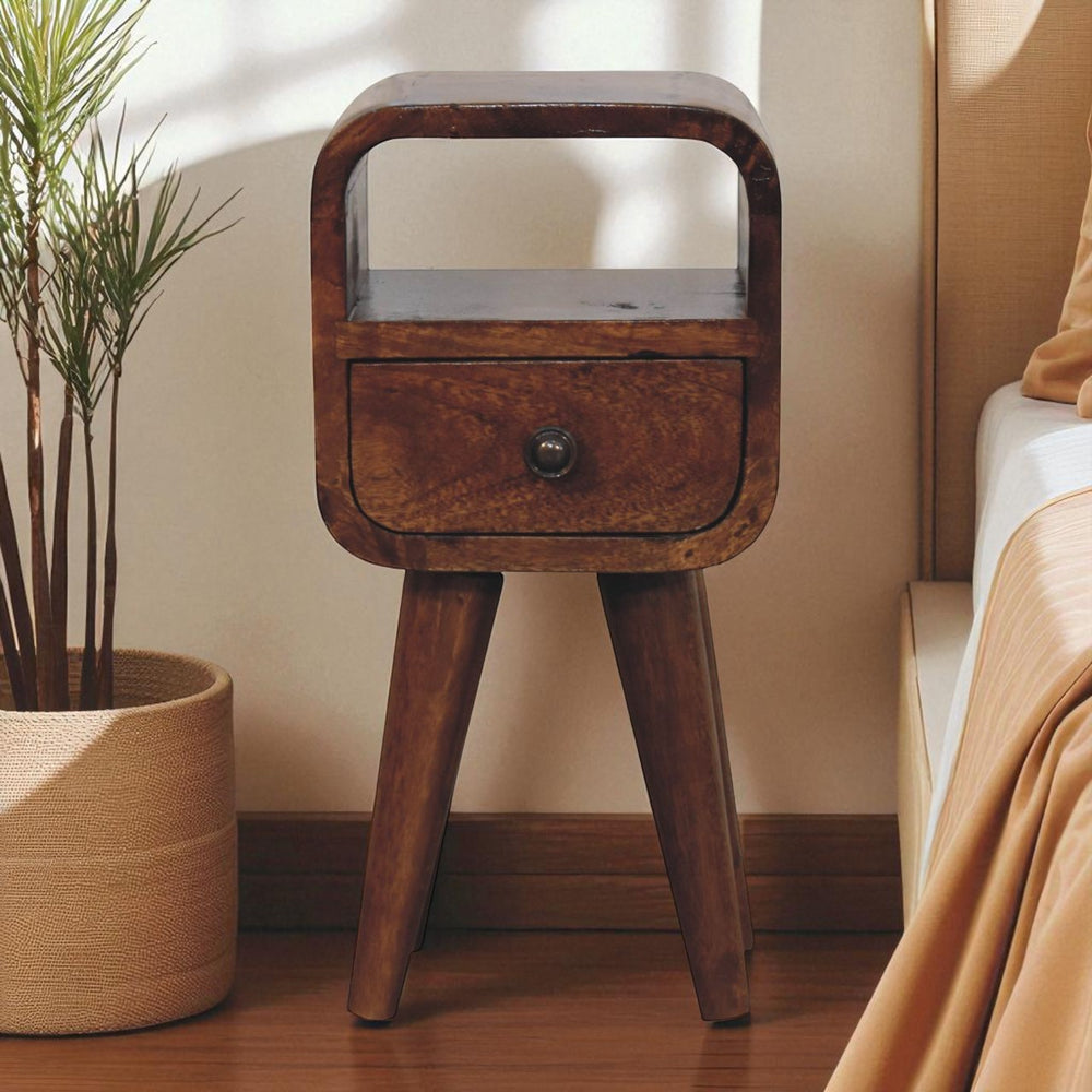English Elm Solid Mango Wood Petite Tapered Leg Side Table for Bedroom or Small Space Decor B182P279178