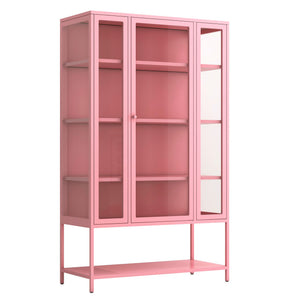 English Elm 67.25'' Tall Steel Curio Cabinet with Led Lighting and Tempered Glass Panels Pink SN845P263995P