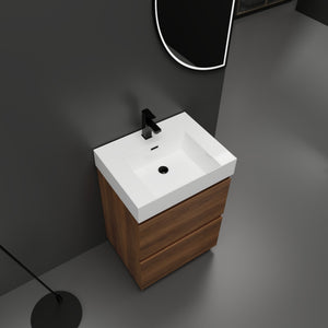 English Elm 24" Modern Bathroom Vanity with Single Undermount Sink, Engineered Wood, Waterproof Finish, 2 Drawers and Pre-Drilled Faucet Hole Brown W1972S00006