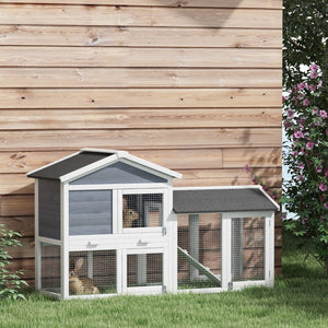 English Elm Pawhut 58" Wooden Rabbit Hutch With Two-Level Design, Weather-Resistant Roof & Easy-Clean Tray W2225P217669-GIGA