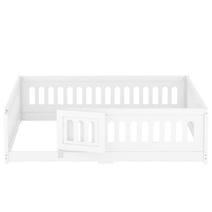 English Elm Full Size Floor Bed With Safety Guardrails And Built-In Door For Kids' Bedrooms And Playrooms W1820P240537