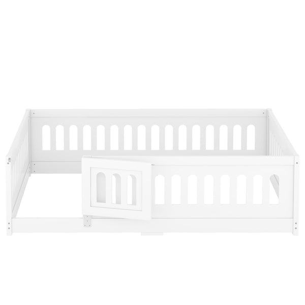 English Elm Full Size Floor Bed With Safety Guardrails And Built-In Door For Kids' Bedrooms And Playrooms W1820P240537