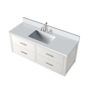 English Elm White Single Bath Vanity 48" With White Quartz Top & Chrome Faucet Set - Modern Style & Storage Solutions B2731P258022-GIGA