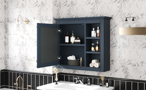 English Elm 30'' Modern Medicine Cabinet Wall Mirror with Hidden Storage and Adjustable Open Shelves for Bath Blue WF318452AAC