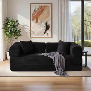 English Elm Compression Foldable Floor Sofa Bed Corduroy Futon with Foam Support for Small Spaces Black W3716P379175
