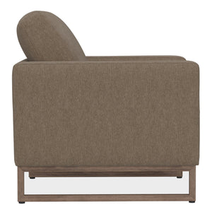 English Elm Beige Upholstered Accent Chair with Wood Sled Base for Modern Living Spaces B2709P474859