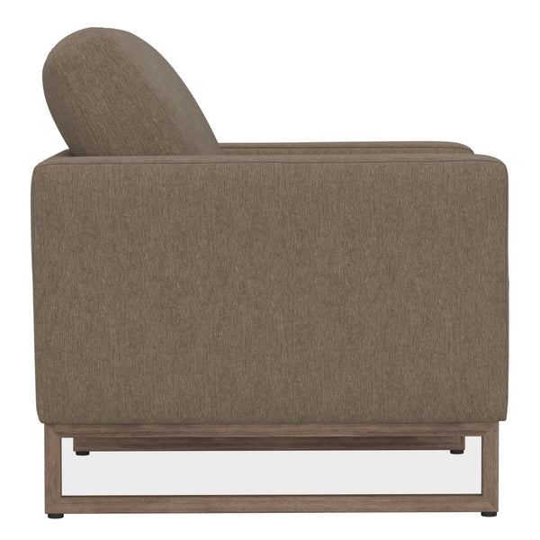 English Elm Beige Upholstered Accent Chair with Wood Sled Base for Modern Living Spaces B2709P474859