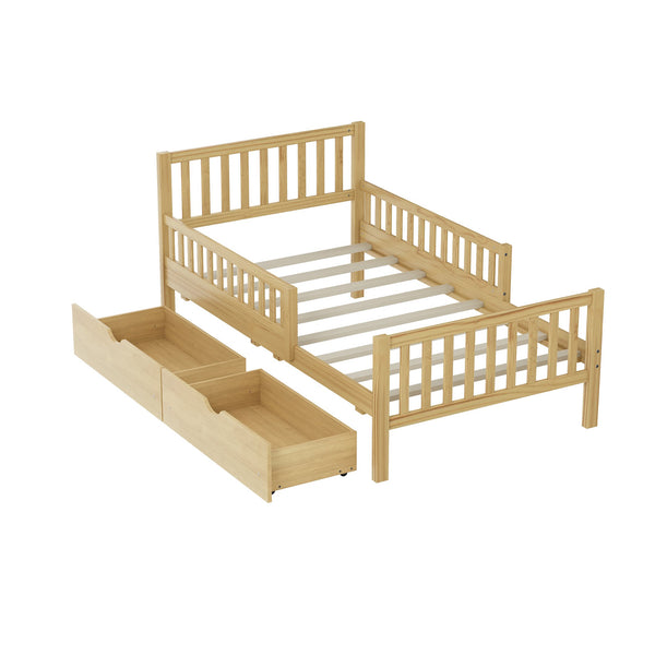 English Elm Twin Pine Platform Bed with Guardrails and Under Storage Drawers for Small Rooms N733P172696M