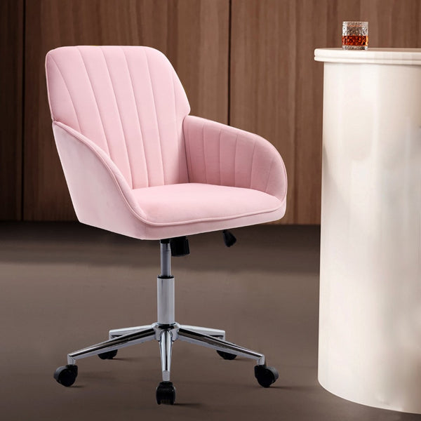 English Elm Ty Velvet Swivel Chair – Ergonomic Office Seating With Plush Memory Foam, Stylish Baby-Pink Design W2311P295812-GIGA