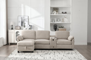 English Elm United Multifunctional L-Shaped Corduroy Sofa: 4-Seater With Usb Ports, Storage, And Comfort Features W1568S00226-GIGA