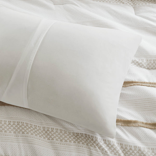 JLA Home Madison Park - 7 Piece Stripe Comforter and Quilt Set – Coastal-Boho Full/Queen Bedding, Microfiber, All-Season Layered Style Taupe MP10-8488