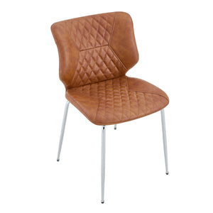 English Elm Dark Oil Waxed Faux Leather Dining Chair Set with Diamond Tufted High Back Metal Legs Brown W3493P444865