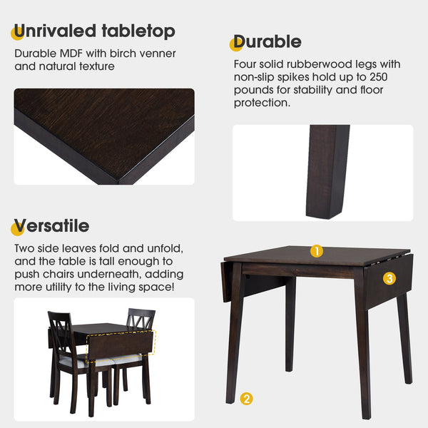 English Elm 3 Piece Kitchen Dining Set with Space-Saving Drop Leaf Table and Upholstered Ergonomic Chairs for Small Spaces Espresso N752S000617P