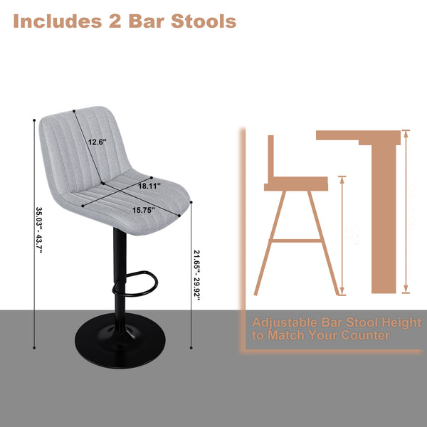 English Elm Swivel Modern Adjustable Bar Stools with 360° Rotation, Ergonomic Backrest, Soft Knit Seats Grey W2699P360245