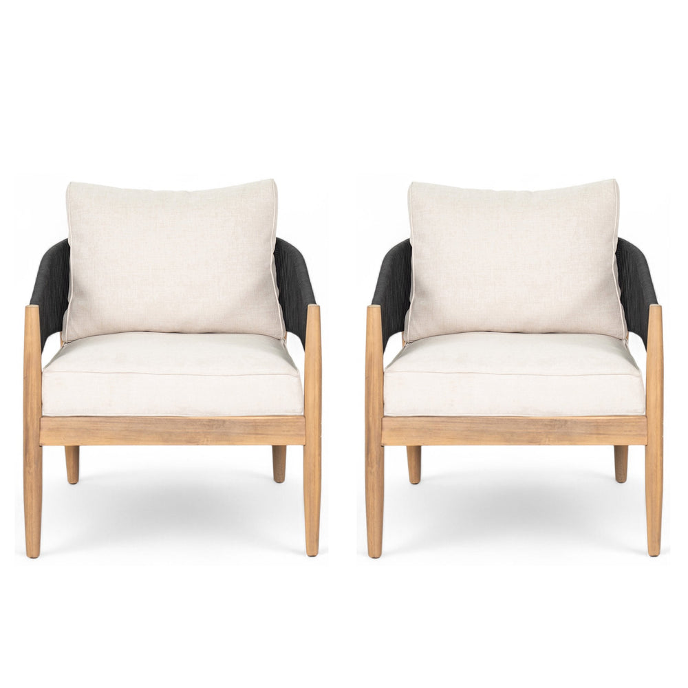 English Elm Christopher Knight Home® - Verona Outdoor Club Chairs Set Of 2 - Stylish Acacia Wood, Beige Cushions & Black Rope Accents N775P309256B